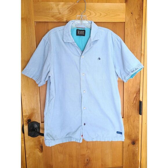 Scotch & Soda Other - Scotch & Soda Mens Curduroy Preppy Blue Short Sleeve Button Down Shirt MEDIUM M